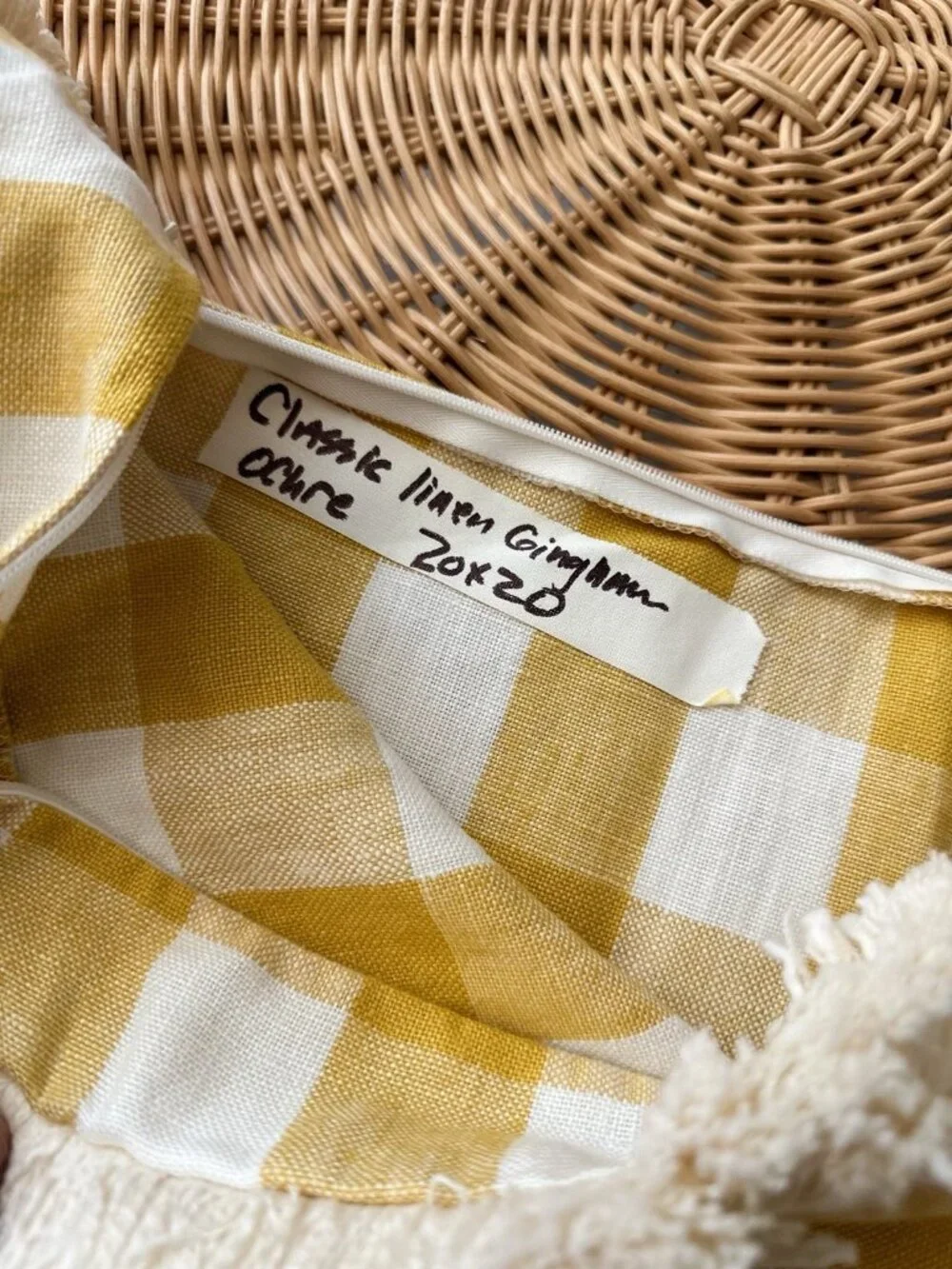 Serena & Lily Classic Linen Gingham Pillow Cover (20” SQ)(SAMPLE/NO TAGS)-Yellow